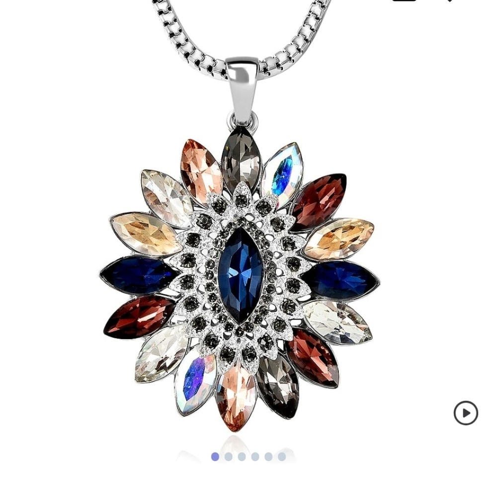 🆕️ Multi Color Austrian Crystal Flower Cluster Pendant Necklace